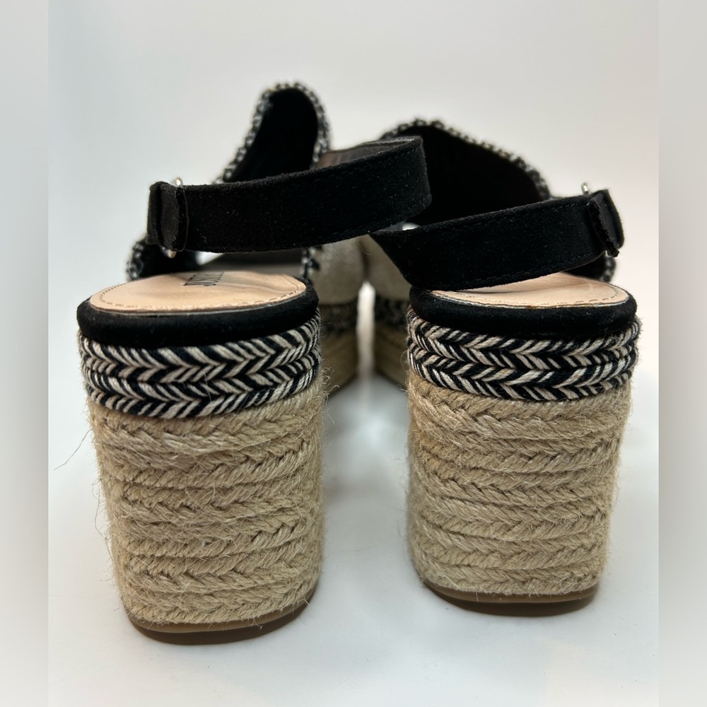 Just Fab Espadrille Woven Black & Cream Open Toe Platform Wedge Size 9 - Picture 7 of 10
